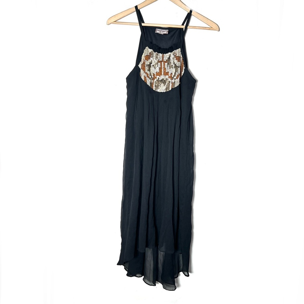 Romeo & Juliet black w brown tan sequins high low mid dress size medium M B52